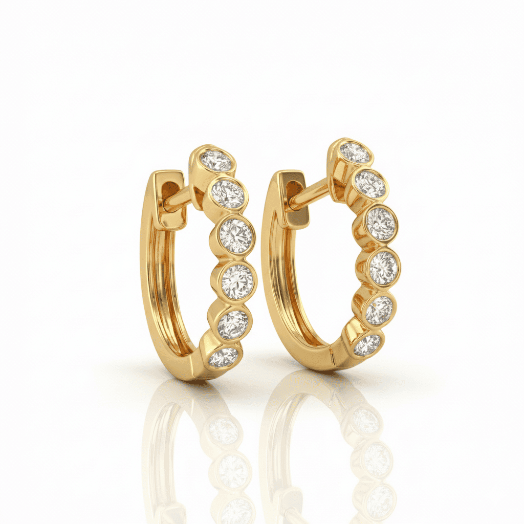 18K White Gold Bezel Set Brilliant Cut Diamond Round Hoop Earrings 0.24CT