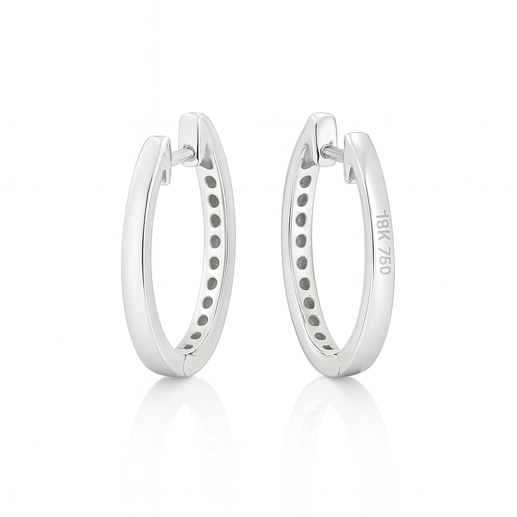 18K White Gold Grain Set Oval Hoop Diamond Earrings 0.30CT