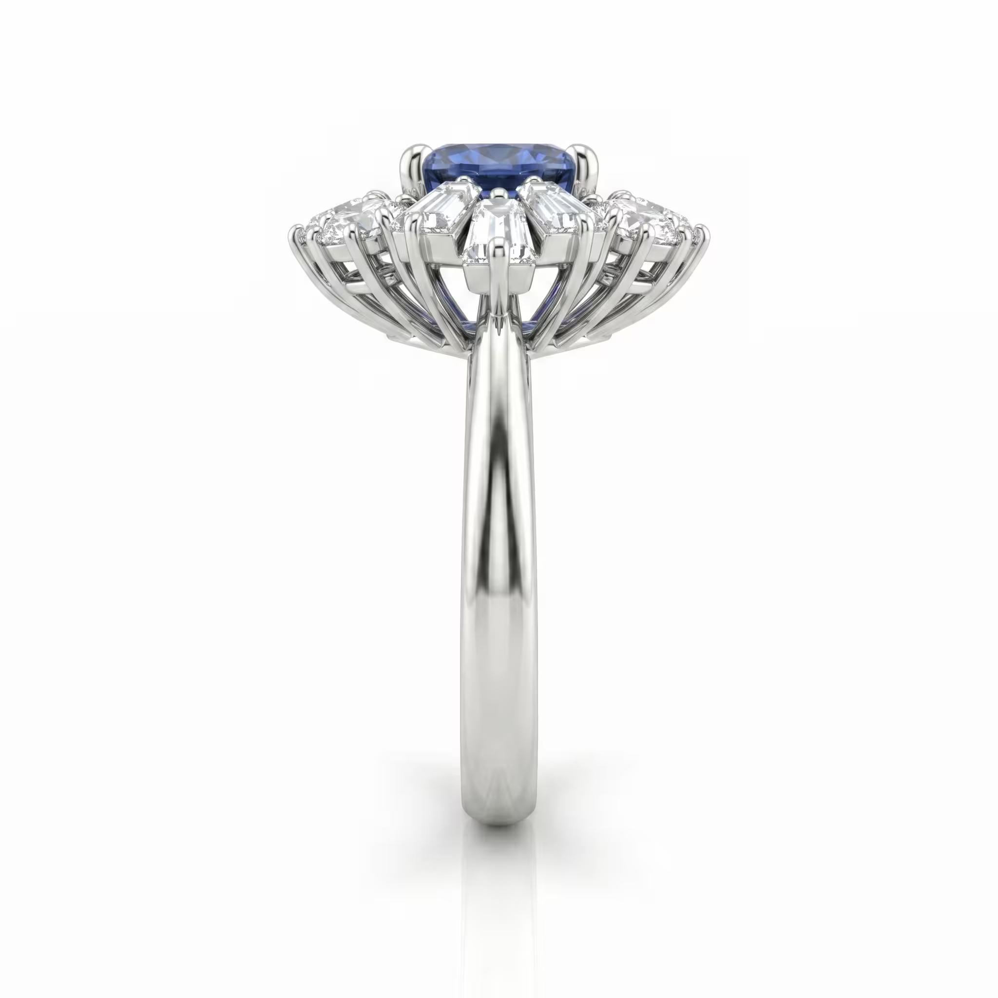 3.60ct Oval Cut Blue Sapphire Halo Set Engagement Ring - 18K Gold Chloe's Jewellers