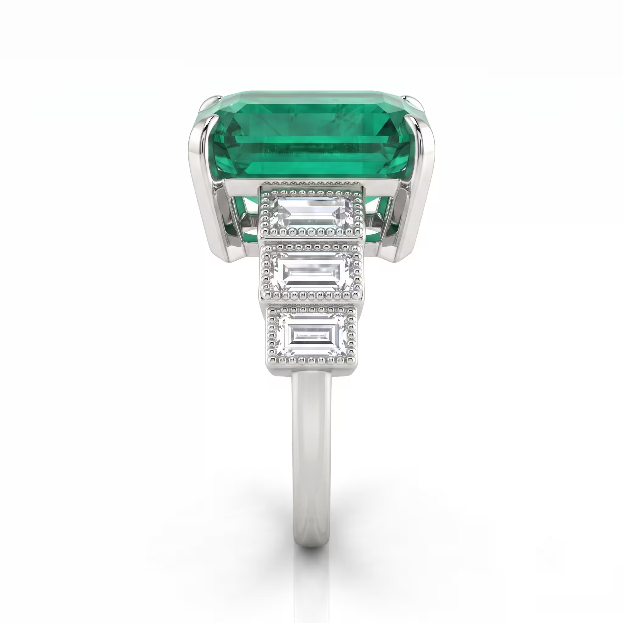 6.12ct Emerald Cut Zambian Emerald Engagement Ring - Platinum