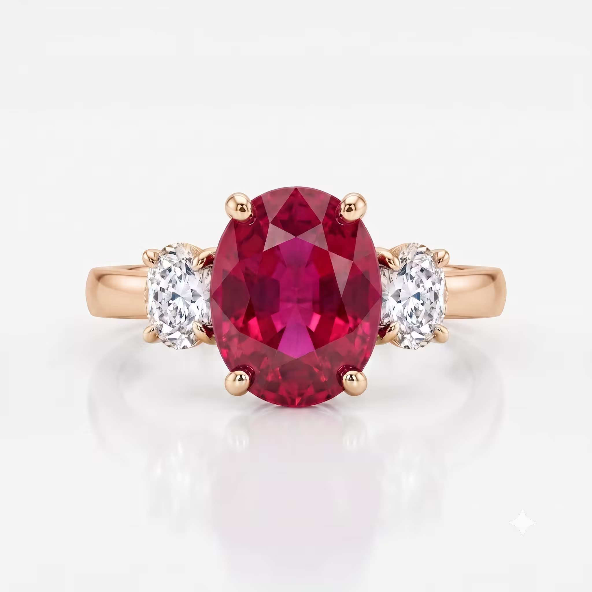 2.12ct Oval Cut Burma Heated Ruby Trilogy Engagement Ring - Platinum