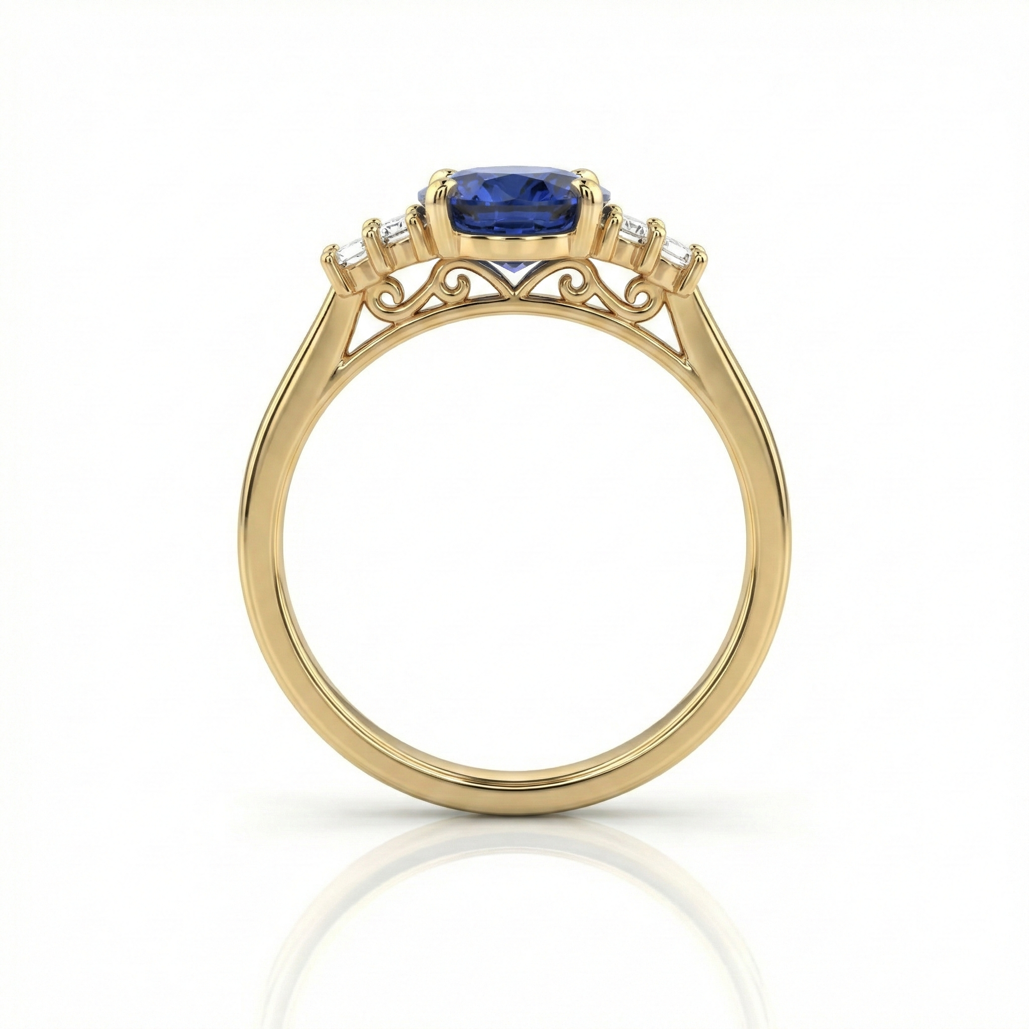 1.85ct Oval Cut Blue Sapphire Engagement Ring with Side Stones