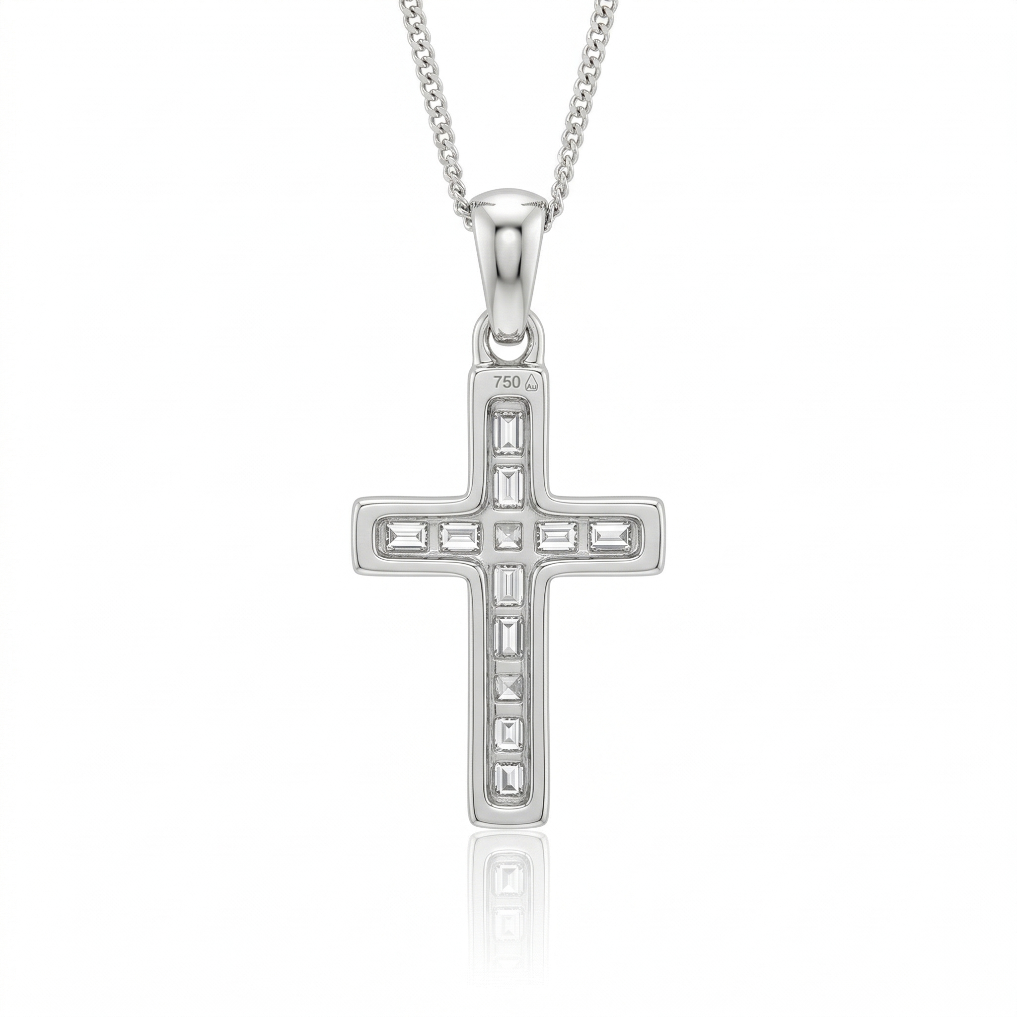 0.60ct Natural Princess Diamond Cross Pendant Necklace in 18K White Gold
