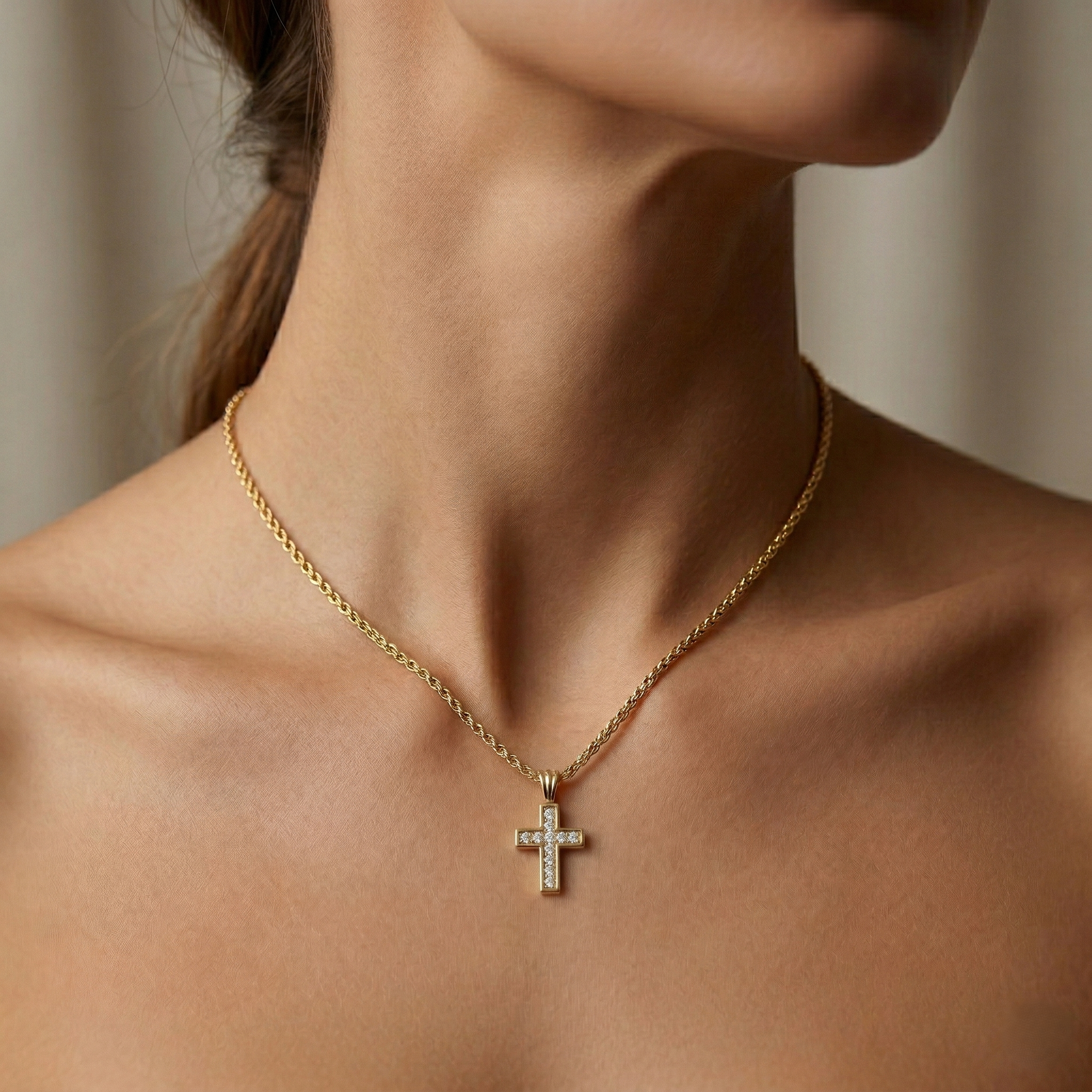 0.17ct Natural Diamond Cross Pendant Necklace in 9K Yellow Gold