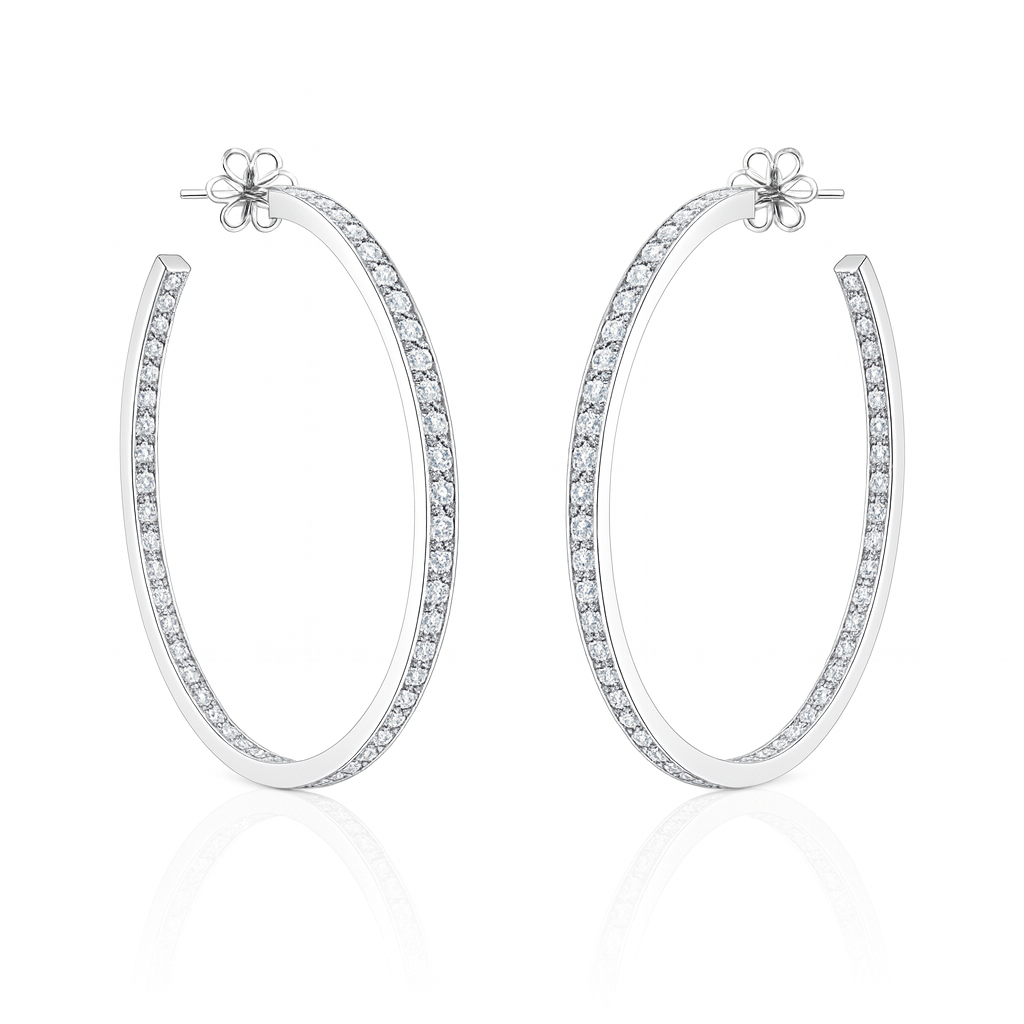Pave set In Out Setting Diamond Gold Hoop Earring 2.76ct