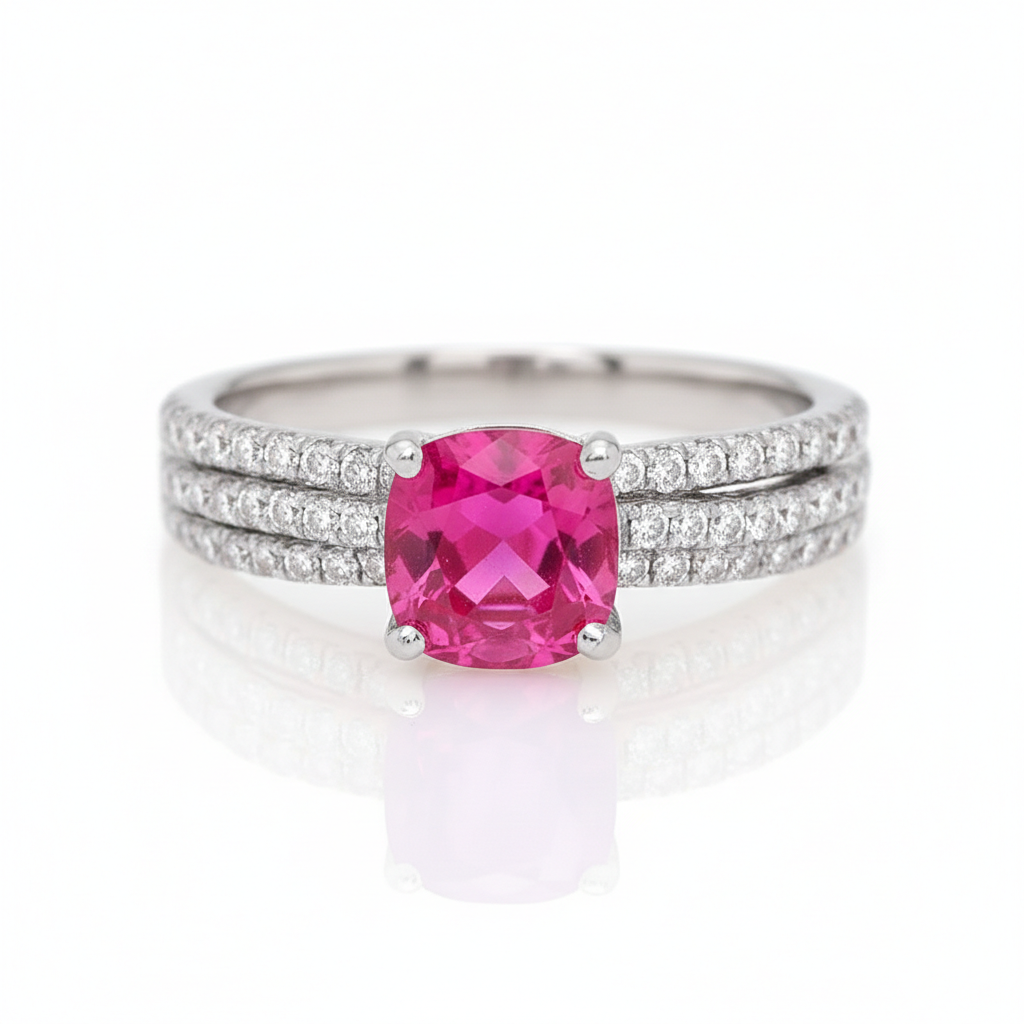 18k White Gold Ruby & Diamond Engagement Ring – 0.70ct Ruby, 0.50ct F/VS1 Diamonds