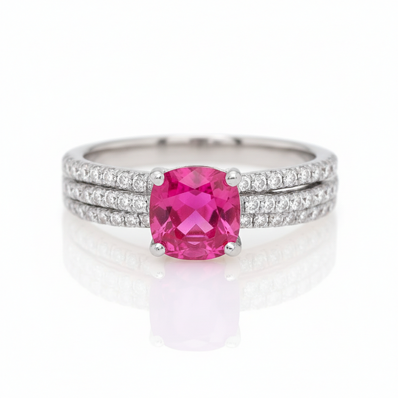 18k White Gold Ruby & Diamond Engagement Ring – 0.70ct Ruby, 0.50ct F/VS1 Diamonds