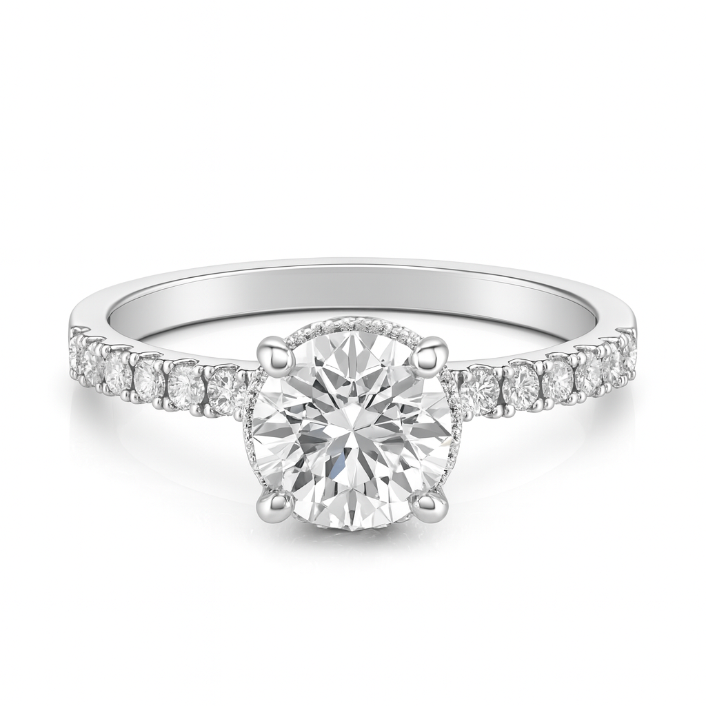 Engagement ring | Proposal ring | 18k White gold wedding ring | Diamonds on band