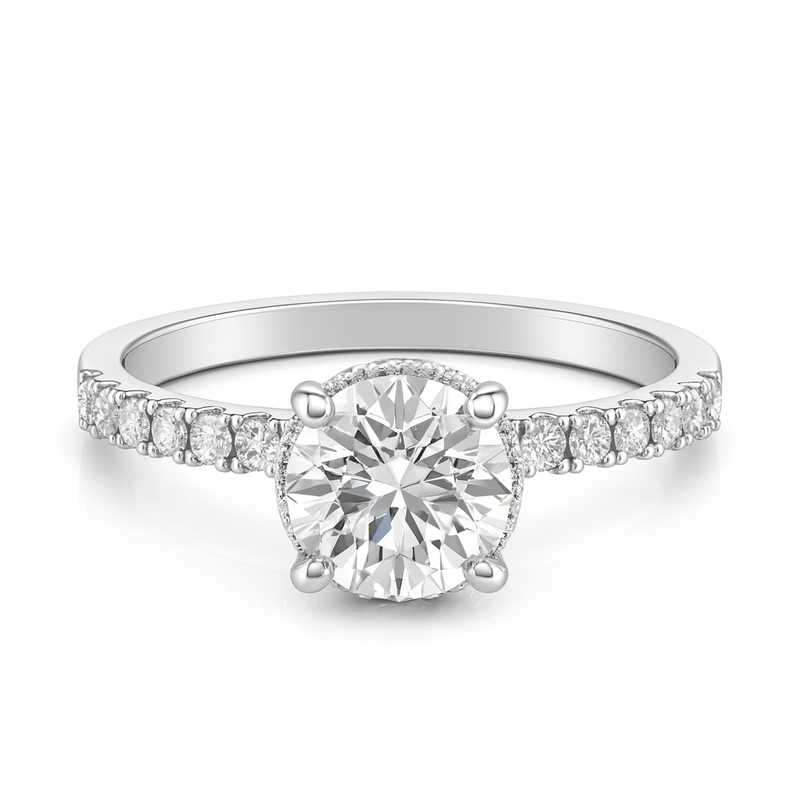 Engagement ring | Proposal ring | 18k White gold wedding ring | Diamonds on band