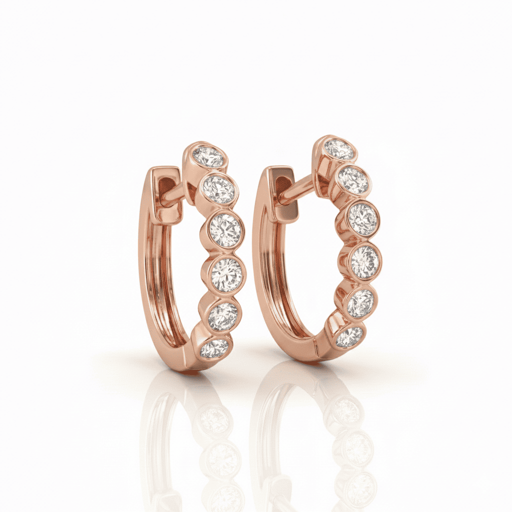 18K White Gold Bezel Set Brilliant Cut Diamond Round Hoop Earrings 0.24CT