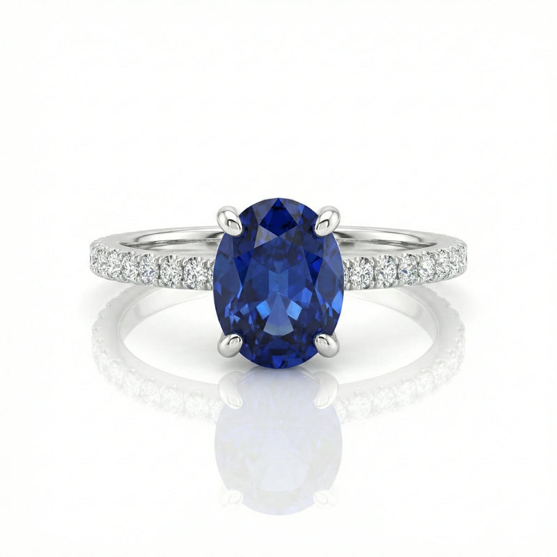 2.00ct Oval Cut Blue Sapphire Engagement Ring with Side Stones