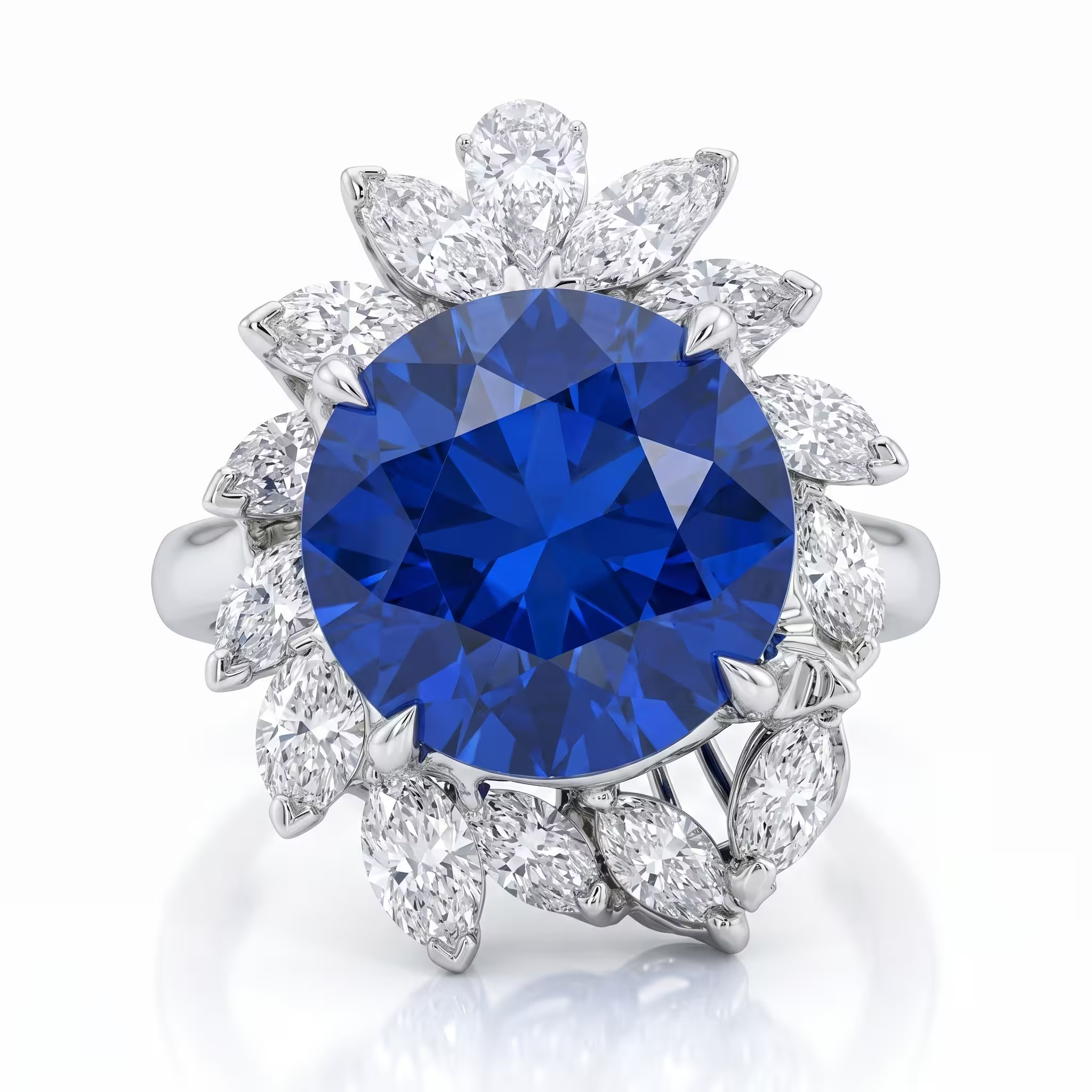10.15ct Round Cut Sri Lanka Blue Sapphire Engagement Ring - 18K Gold Chloe's Jewellers