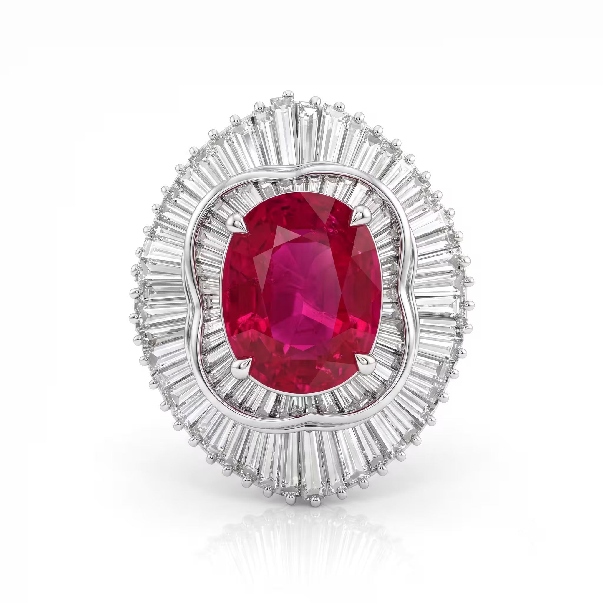 3.33ct Oval Shape Thai Ruby Halo Set Engagement Ring  - Platinum