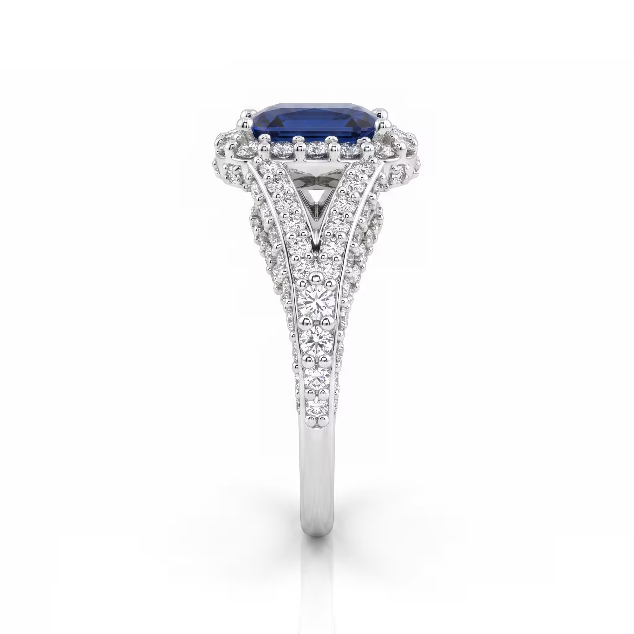 1.85ct Elongated Cushion Cut Blue Sapphire Engagement Ring - Platinum Chloe's Jewellers