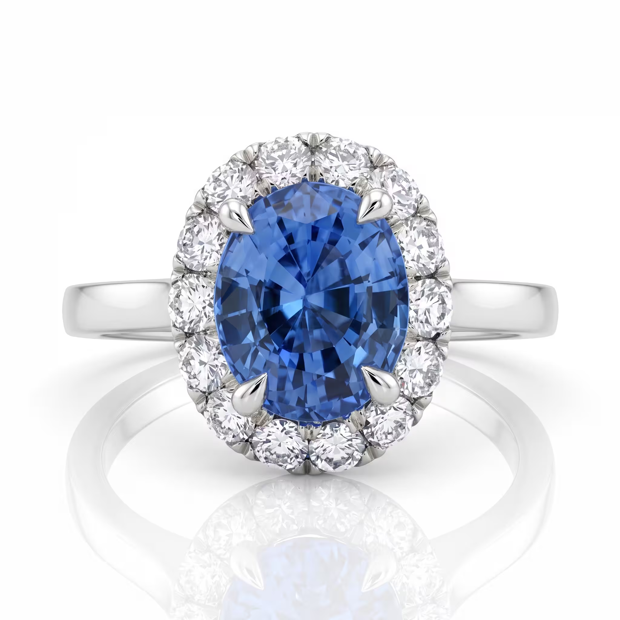 2.29ct Oval Cut Blue Sapphire Halo Setting Engagement Ring - Platinum Chloe's Jewellers
