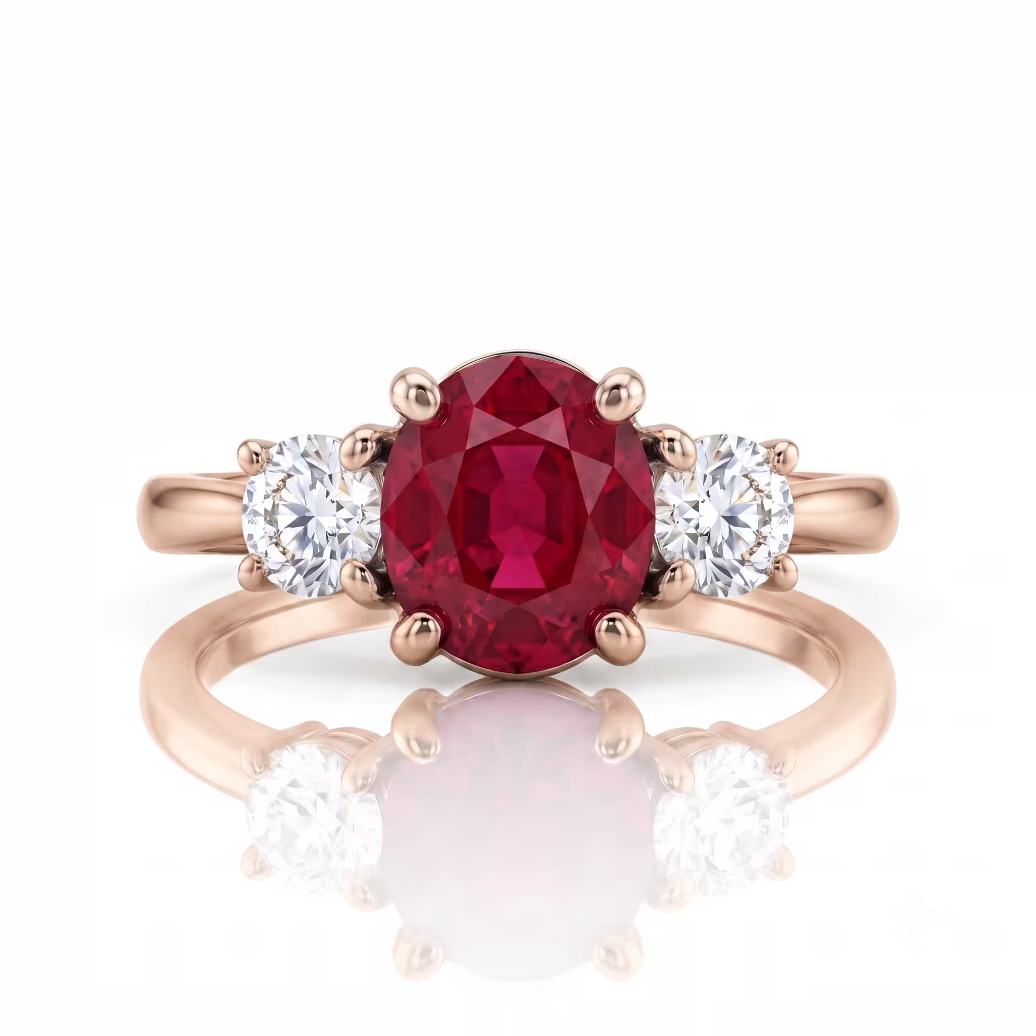 1.55ct Oval Cut Burma No Heat Ruby Trilogy Engagement Ring - 18k Gold