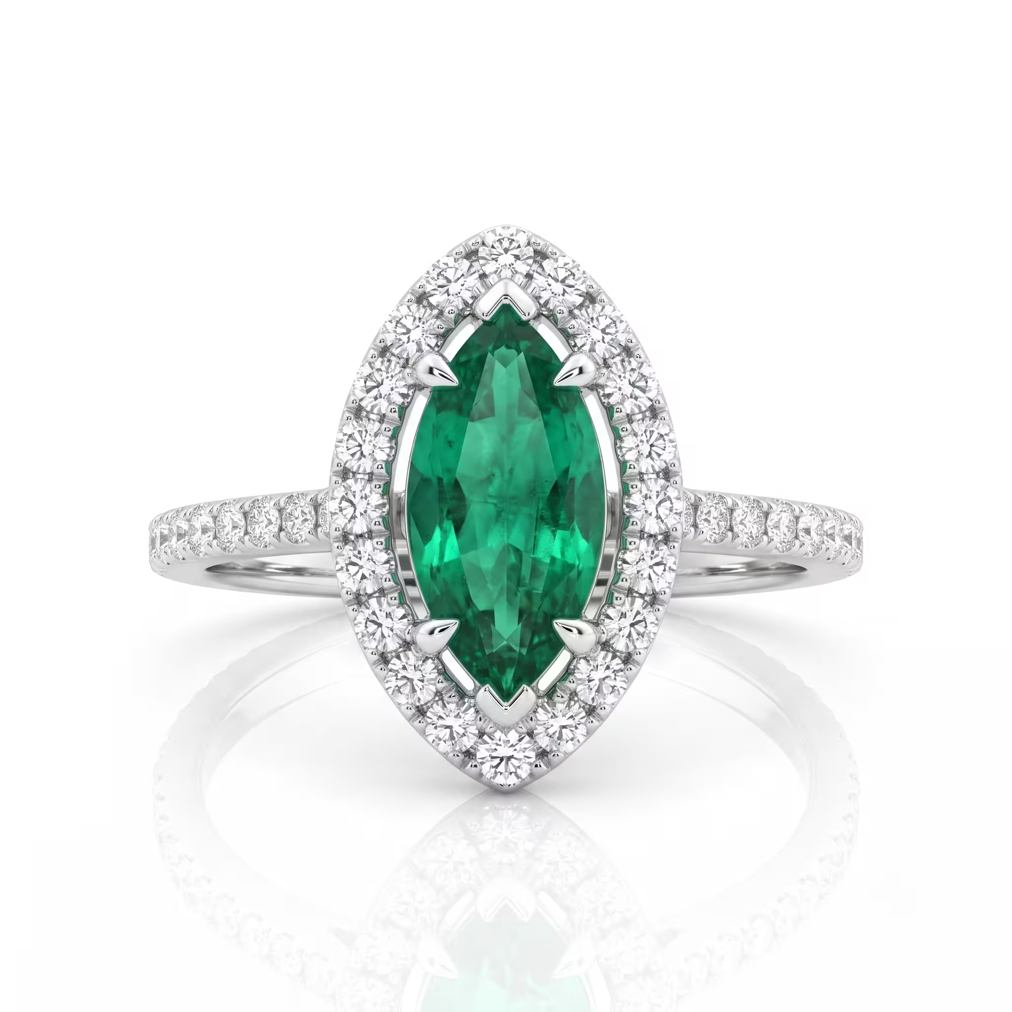 0.68ct Marquise Cut Zambian Emerald Halo Setting Engagement Ring - 18K Gold