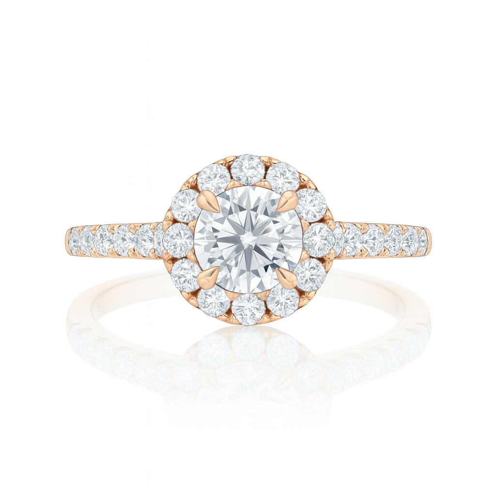 Natural Round Diamond Halo Setting Engagement Ring 0.51ct