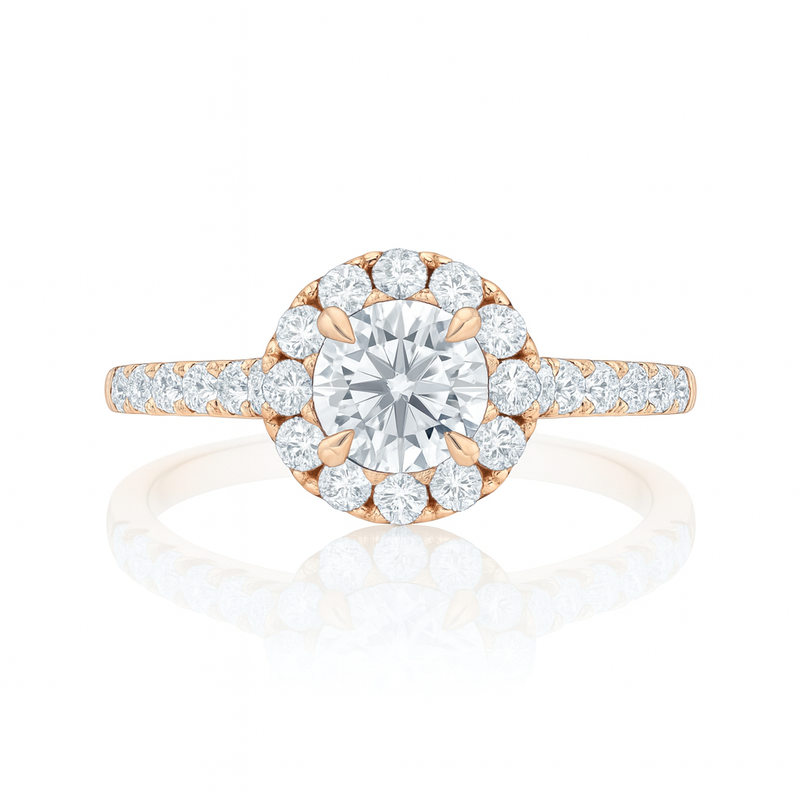 Natural Round Diamond Halo Setting Engagement Ring 0.51ct
