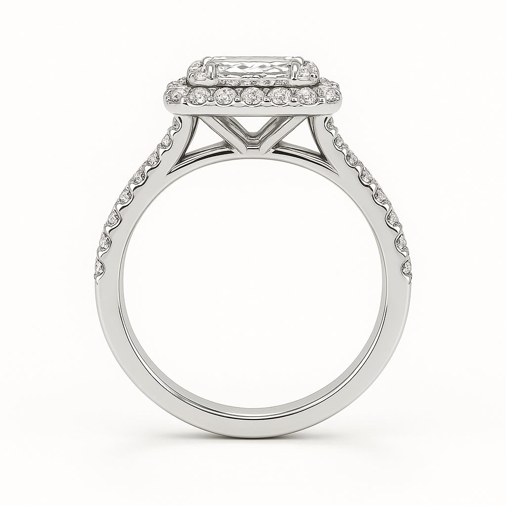 Daisy Double Halo Emerald Cut Diamond Ring