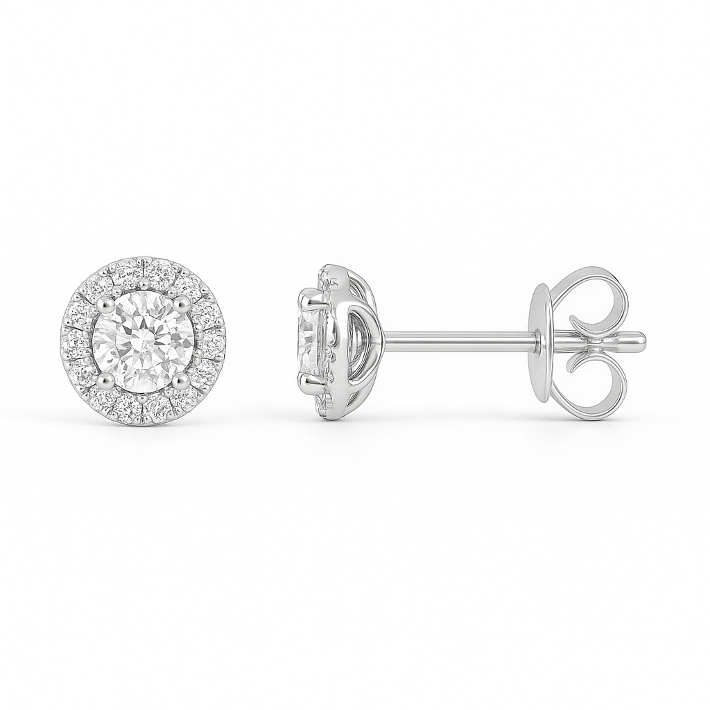 Diamond Halo Stud Earrings 1.10ct 18k White Gold