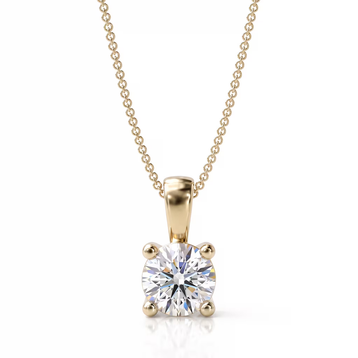 Round Cut Lab Grown Diamond 18K Yellow Gold Solitaire Pendant with Bail