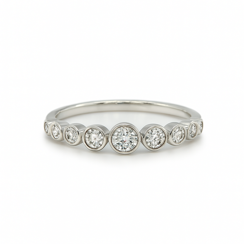 Graduated Half Eternity Ring | 0.60ct F VS1 Diamond Rub Over Ring | 18K White Gold | Size M