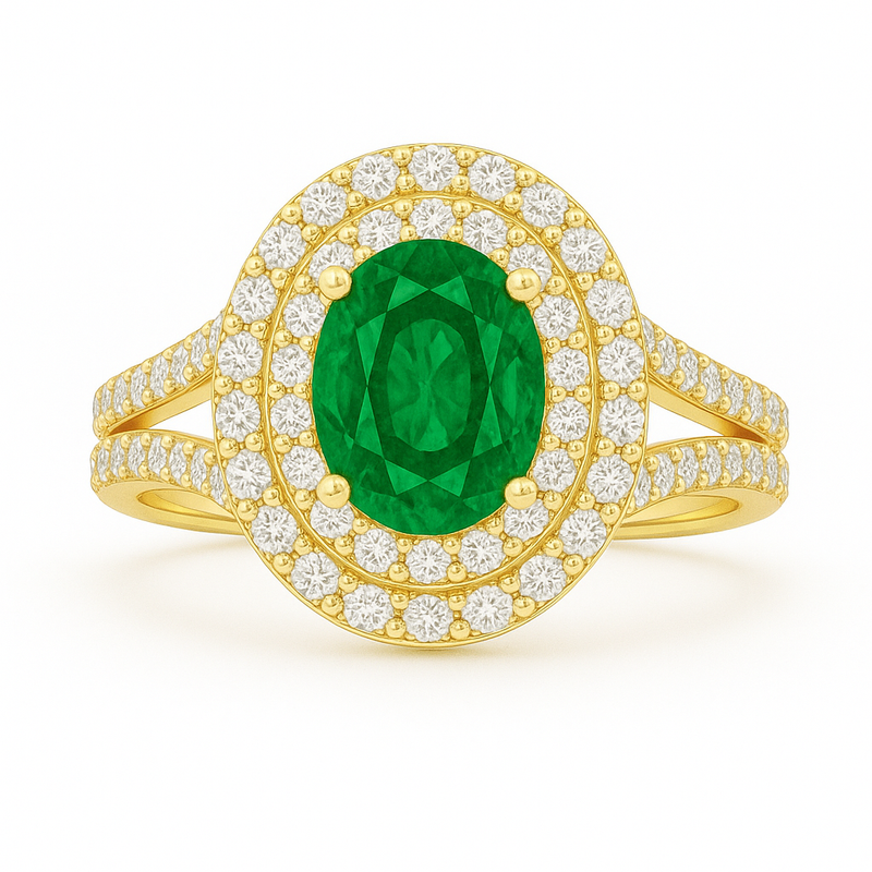 Jasmine Oval Halo Emerald Ring