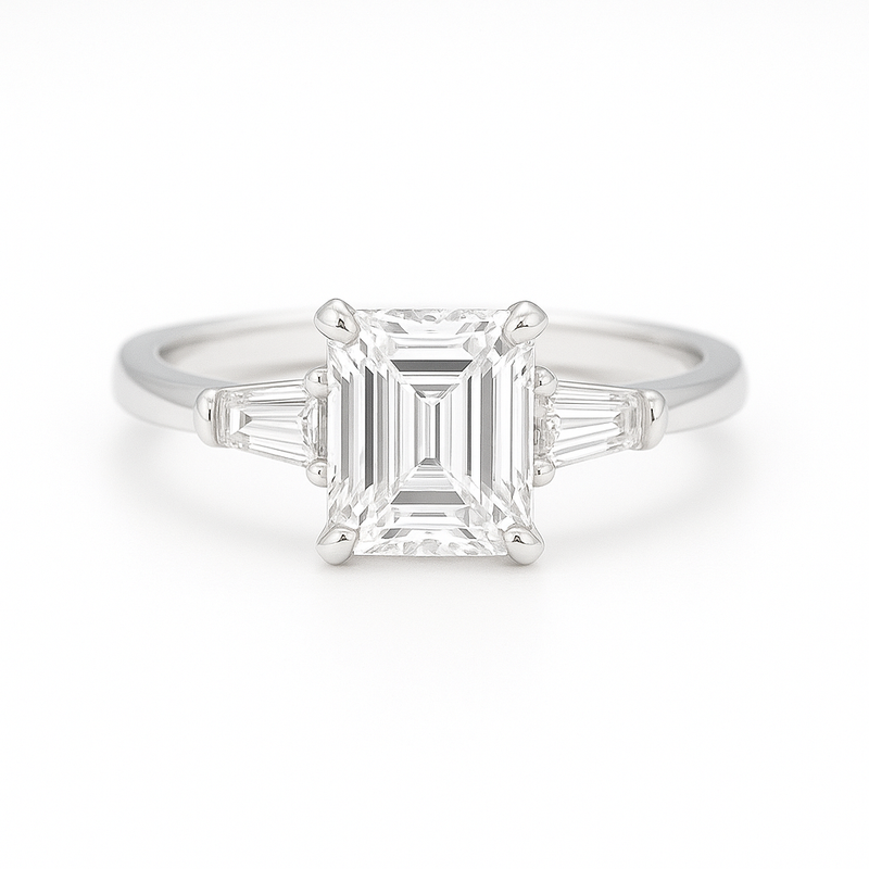 Platinum Emerald-Cut Diamond Three-Stone Engagement Ring – 1.57ct E/VVS1