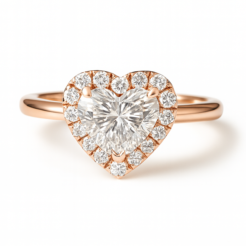 Poppy Heart Halo Diamond Ring – 18K Gold or Platinum