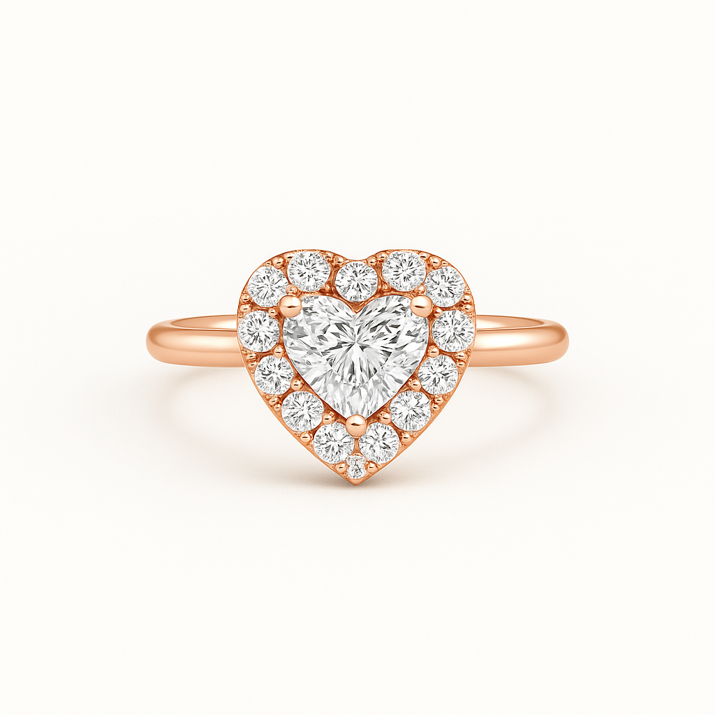 Poppy Heart Halo Diamond Ring – 18K Gold or Platinum