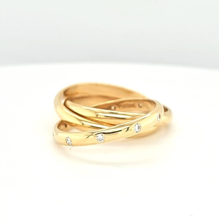 Theo Fennell Triple Band Ring | 18K Yellow Gold & Diamonds | Size Q