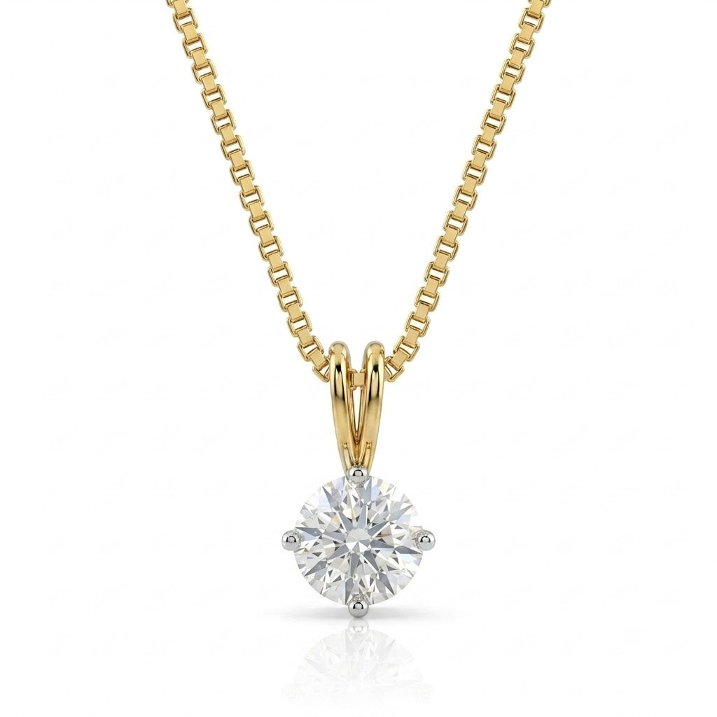 18K Yellow Gold Round Brilliant Cut Natural Diamond Solitaire Pendant Necklace 0.90CT Chloe's Jewellers