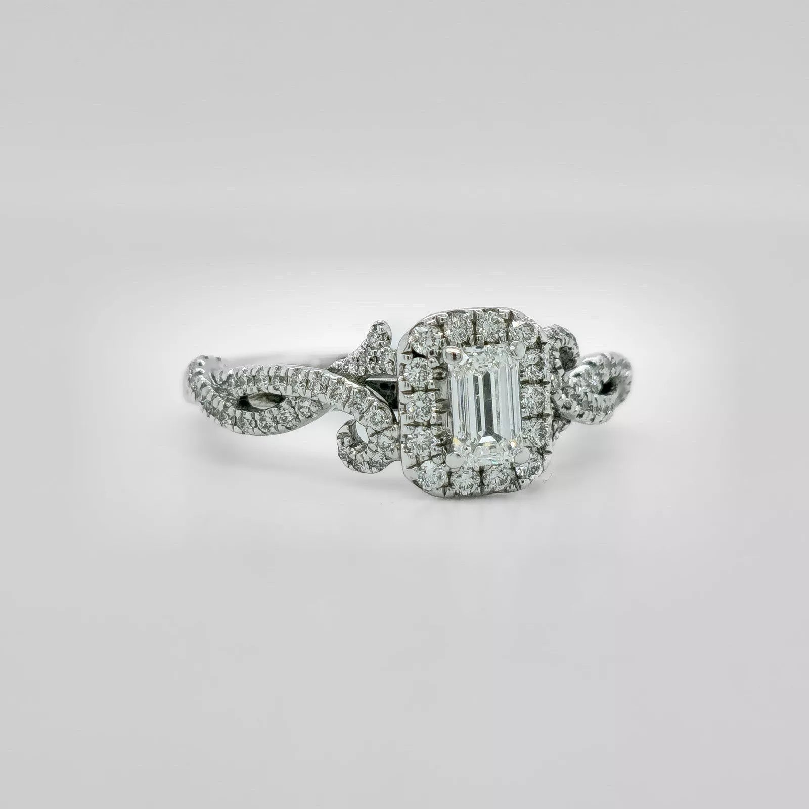 Vera Wang, Emerald Cut Diamond Halo, Diamonds Total 0.70ct, 18ct White Gold