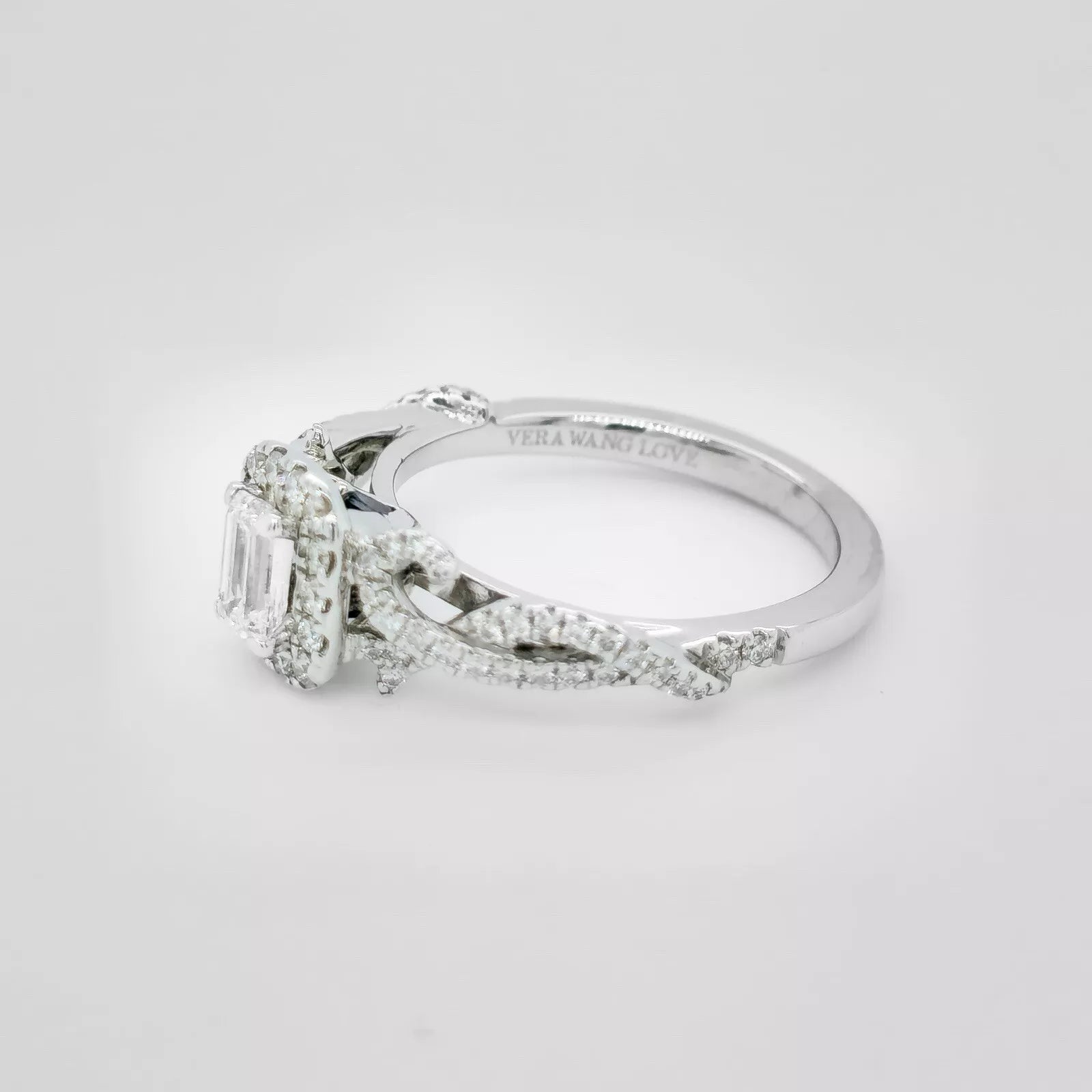 Vera Wang, Emerald Cut Diamond Halo, Diamonds Total 0.70ct, 18ct White Gold