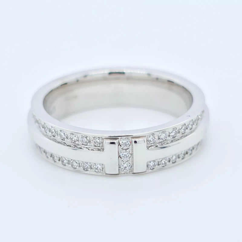 Tiffany & Co. Tiffany T Narrow Pave Diamond Ring, 4.5mm,18ct White Gold, Size I