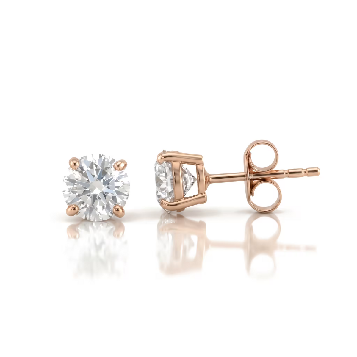 Round Cut Lab Grown Diamond 18K White Gold Stud Earrings
