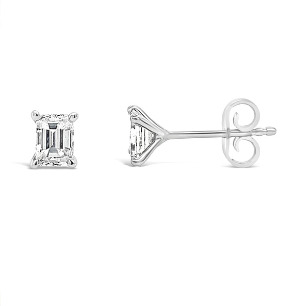 Diamond Emerald Stud Earrings 0.75CT 18k White Gold