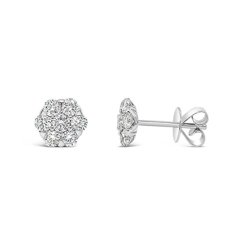 Diamond Cluster Stud Earrings 1.06CT 18k White Gold