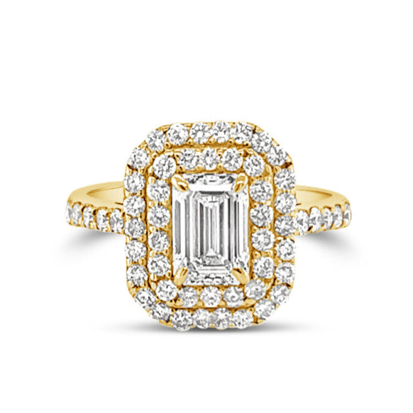 Daisy Double Halo Emerald Cut Diamond Ring