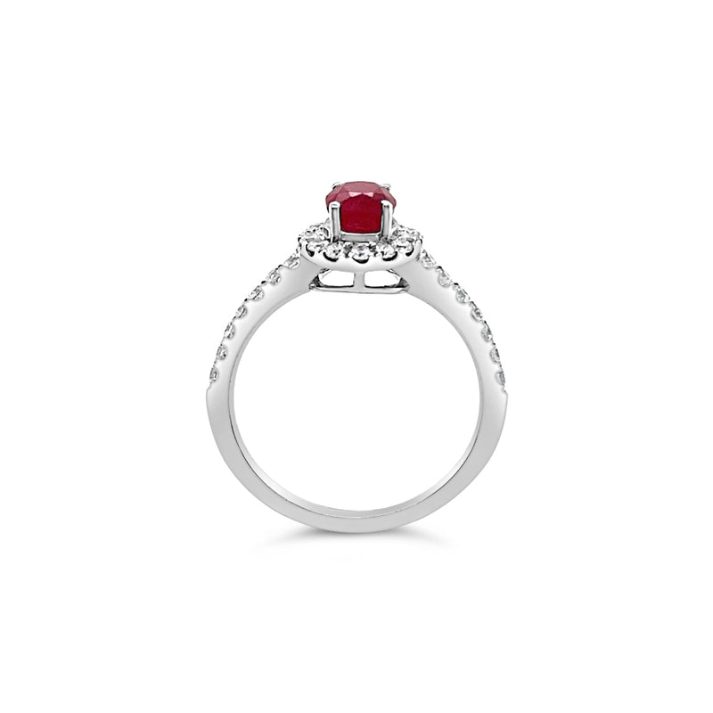 PEONY OVAL HALO RUBY RING